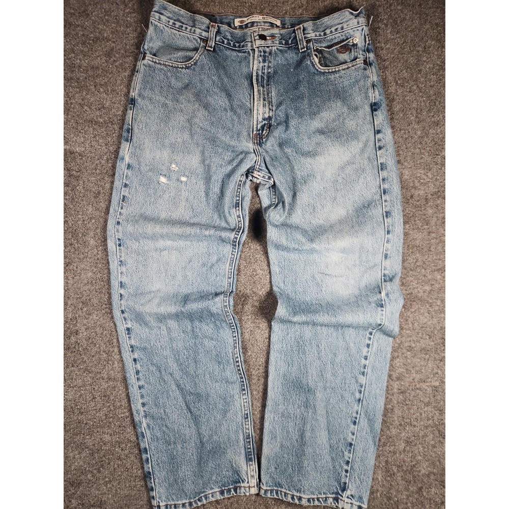 Harley Davidson Jeans Mens 36x30 Blue Light Wash Relaxed Straight Vintage USA